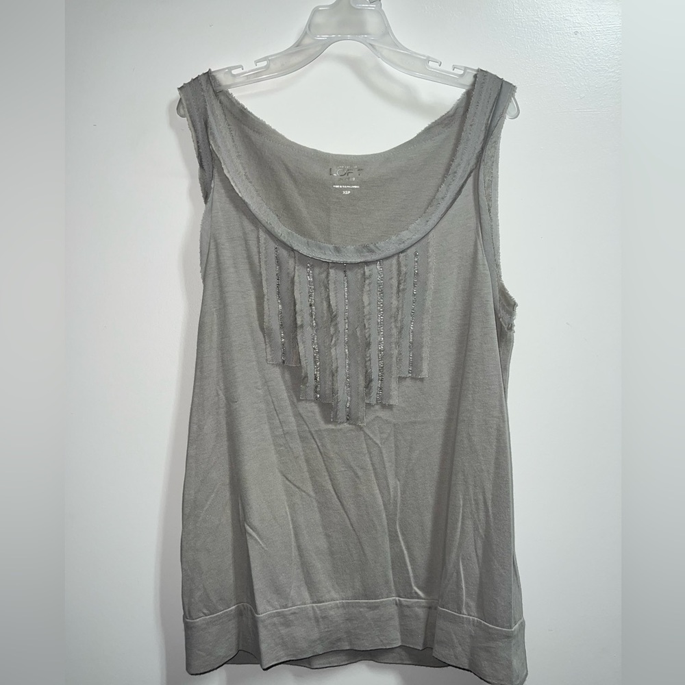 Ann Taylor Loft Gray Ribbon & Bead Tank Top Size XS Petite